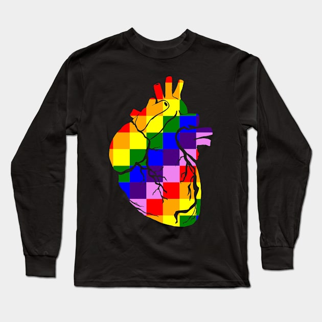 Rainbow Heart Chess Board Long Sleeve T-Shirt by TyneDesigns